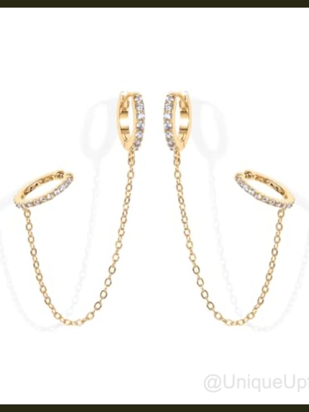 14K Yellow Gold Plated Dangle Chain Huggie Hoop Earrings with Cubic Zirconia